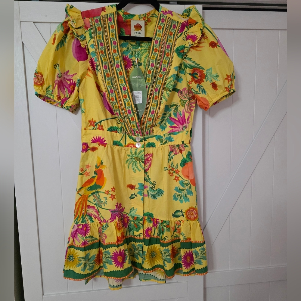 Farm Rio Yellow Dream Minidress *missing belt - Picture 4 of 5